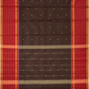 Dark Brown Chettinad Cotton Saree With Diamond Buttas