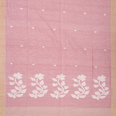 Dusty Pink Handloom Bengal Cotton Saree With Flower Buttas