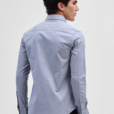 Light Grey Stretchable Slim Fit Shirt