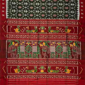 Black Handloom Orissa Silk Saree With Tie & Dye Bird Motifs