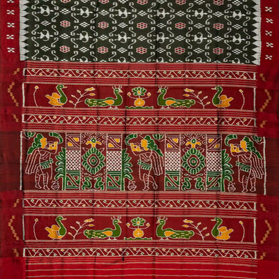 Black Handloom Orissa Silk Saree With Tie & Dye Bird Motifs