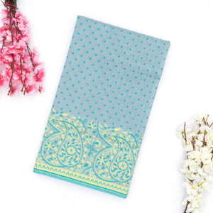 Light Blue Handwoven Banarasi Silk Cotton Saree With Floral Motifs