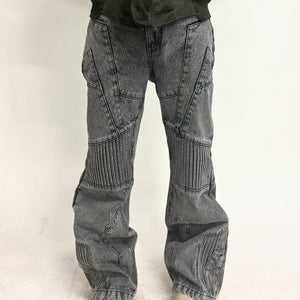 BIKER DENIM PANTS - LIGHT GREY