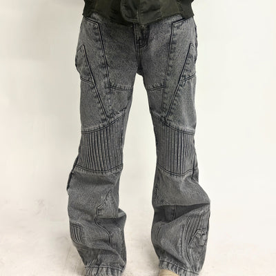 BIKER DENIM PANTS - LIGHT GREY
