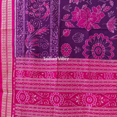 Purple Pink Flower Design Sambalpuri Pure Silk Saree