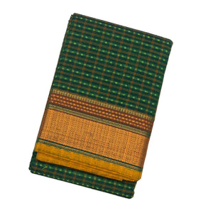 Green Handloom Chettinad Cotton Saree With Checks