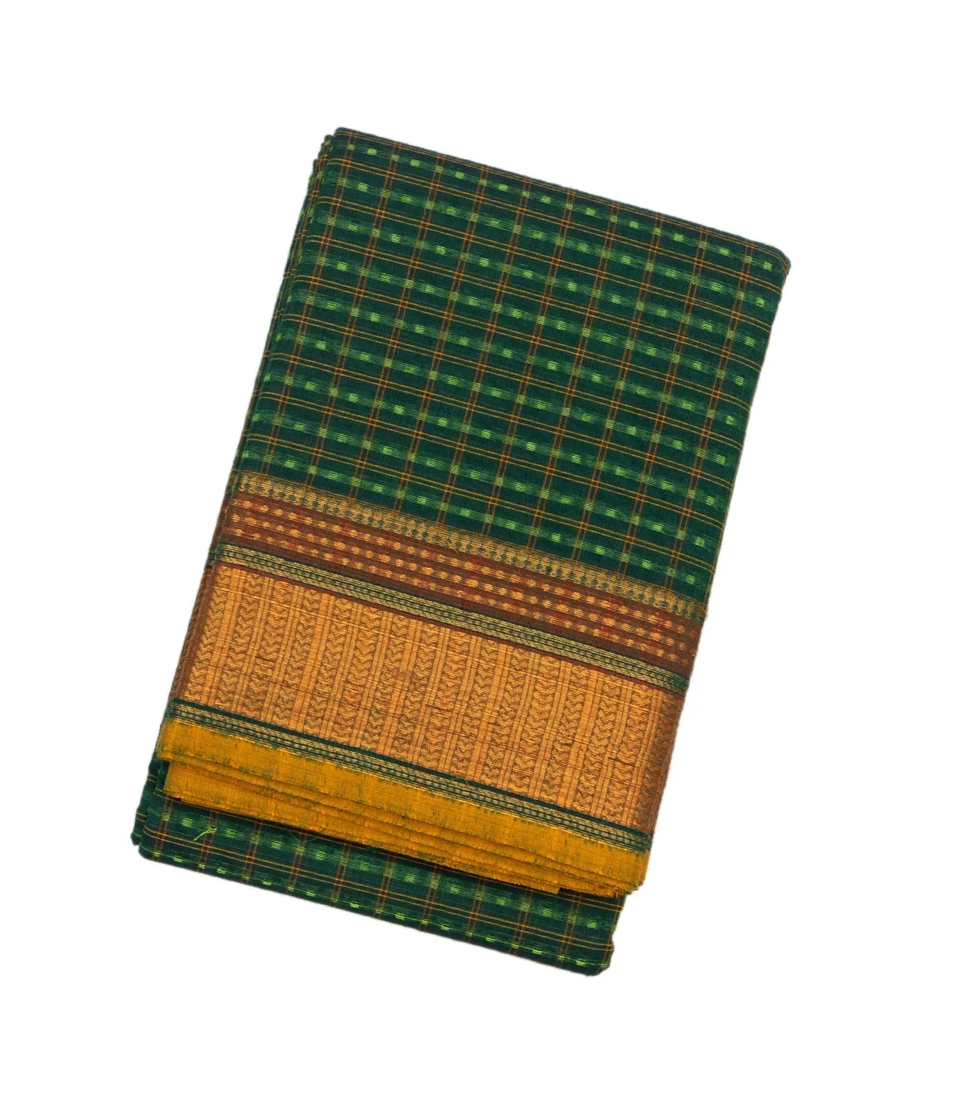 Green Handloom Chettinad Cotton Saree With Checks