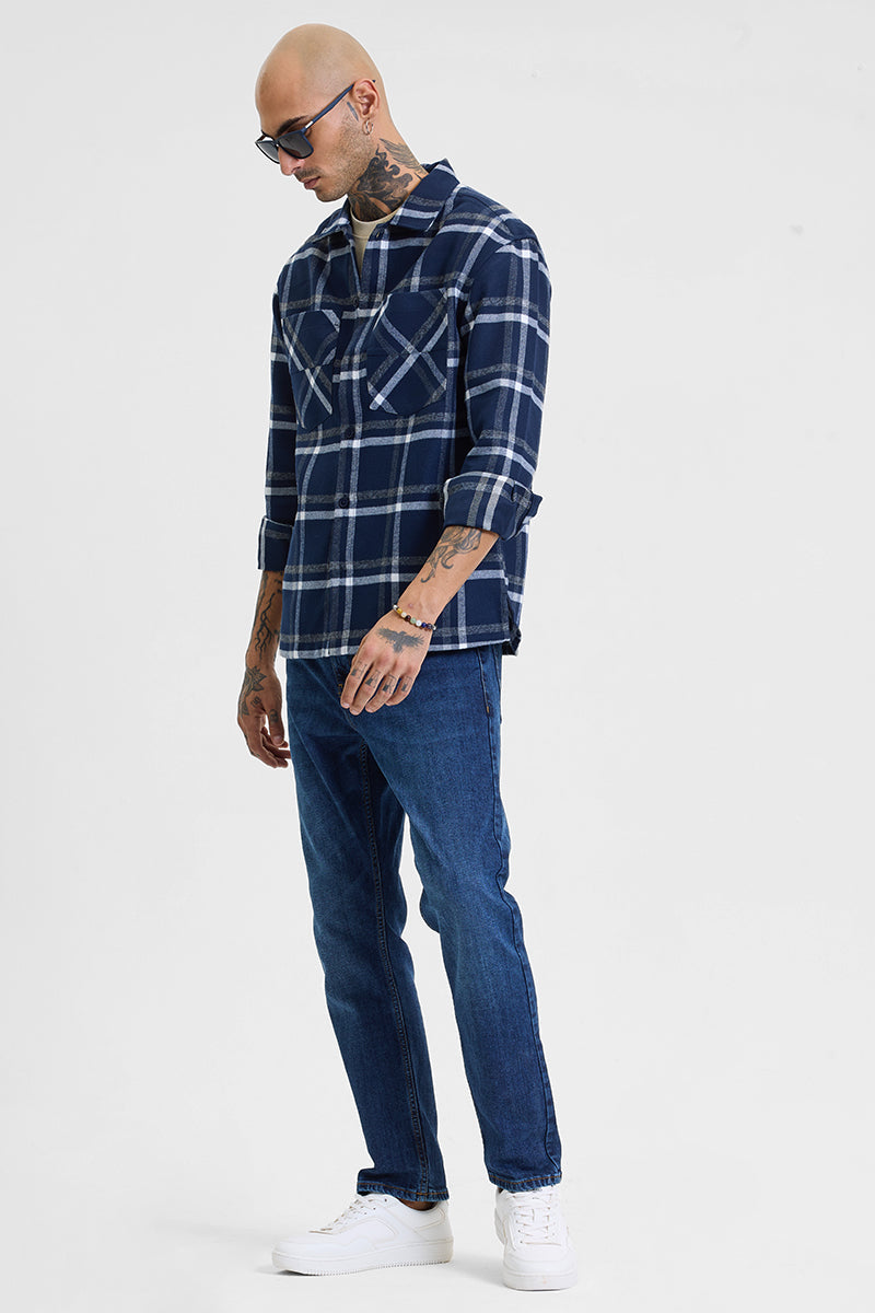 Navy Checks Relaxed Fit Overshirt