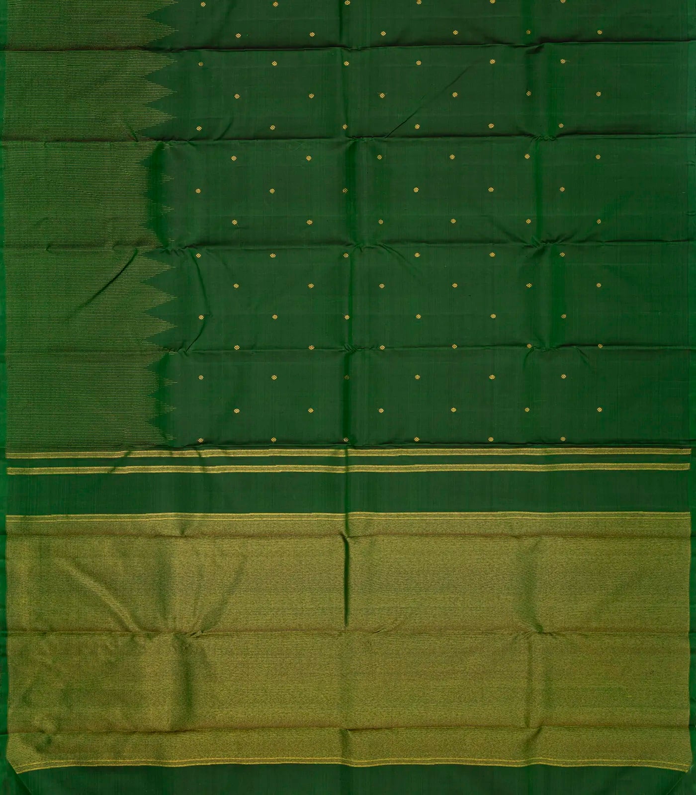 Bottle Green Handloom Kanchipuram Silk Saree With Kamalam Buttas