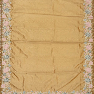 Gold Woven Crushed Tissue Saree With Floral Embroidery