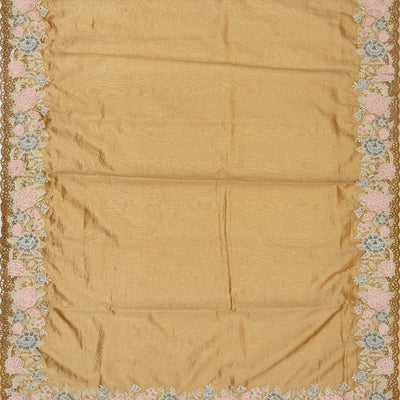 Gold Woven Crushed Tissue Saree With Floral Embroidery