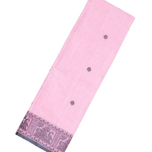 Baby Pink Bengal Cotton Saree With Kamalam Motifs