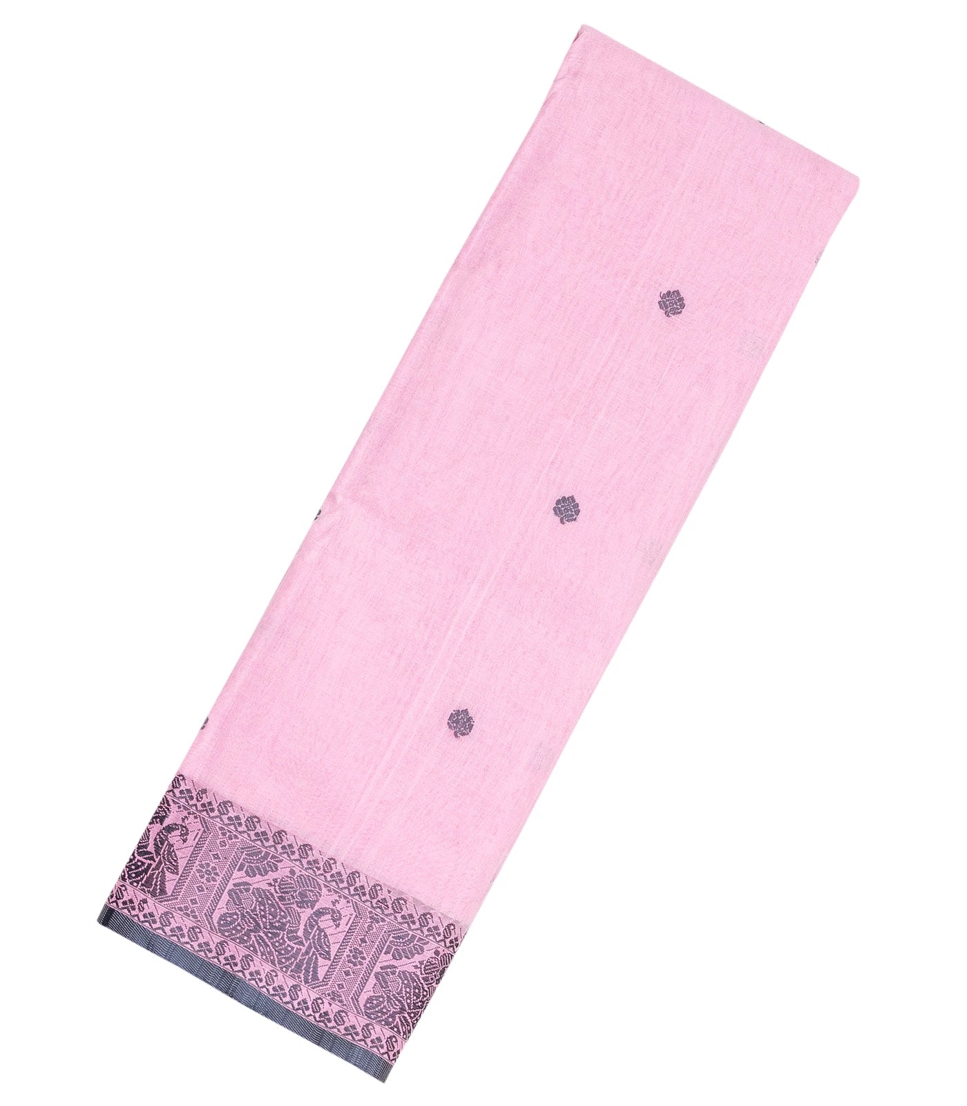 Baby Pink Bengal Cotton Saree With Kamalam Motifs