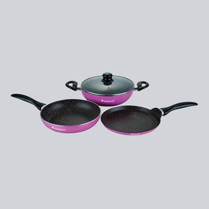 Athena Aluminium Non-Stick Cookware Set of 4 | Kadhai with glass blacktree