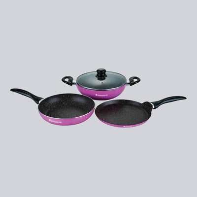 Athena Aluminium Non-Stick Cookware Set of 4 | Kadhai with glass blacktree