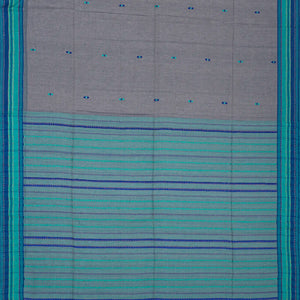 Grey Handloom Bengal Cotton Saree With Blue Border