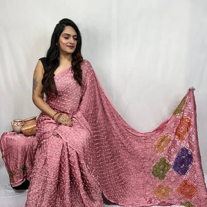 Pure Modal Silk Barik Bandhej Lagdi Pallu Bandhani Saree