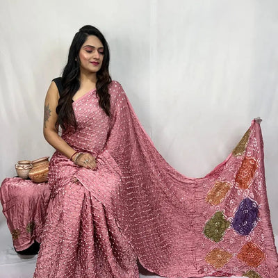 Pure Modal Silk Barik Bandhej Lagdi Pallu Bandhani Saree