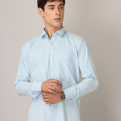 Frankshirt Light Blue Solid Tailored Fit Cotton Casual Shirt for Man