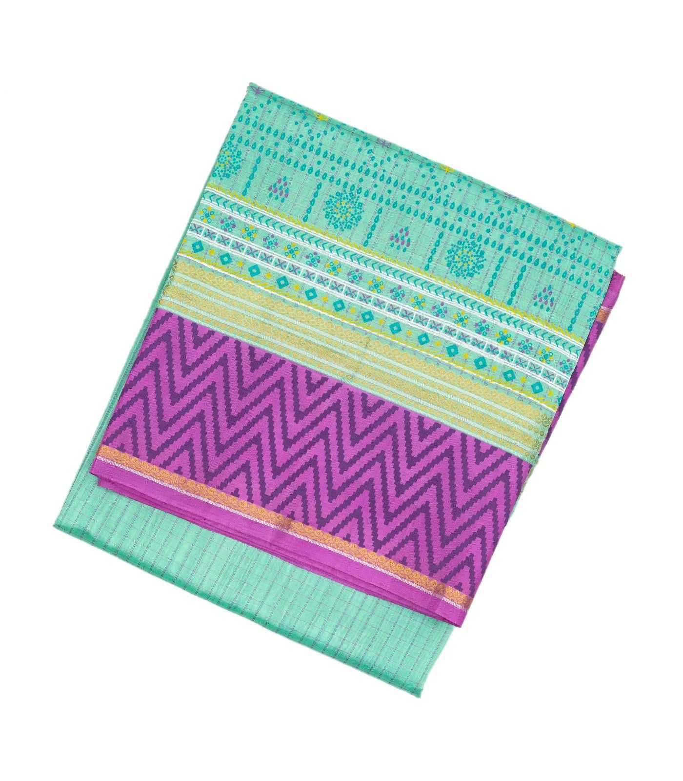 Turquoise Handloom Chirala Silk Cotton Saree With Handknotted traditional motifs above the border