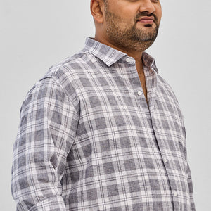 Grey Checks Linen Blend Shirt