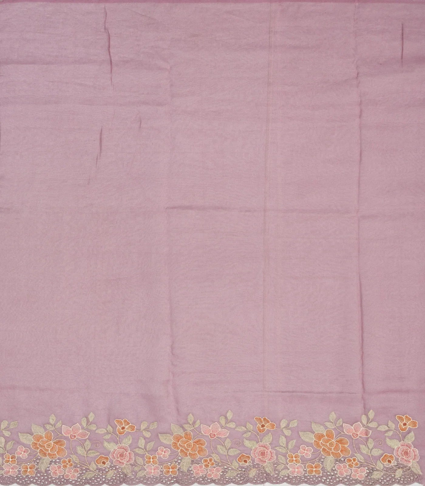 Lavender Woven Crushed Tissue Saree With Floral Embroidery