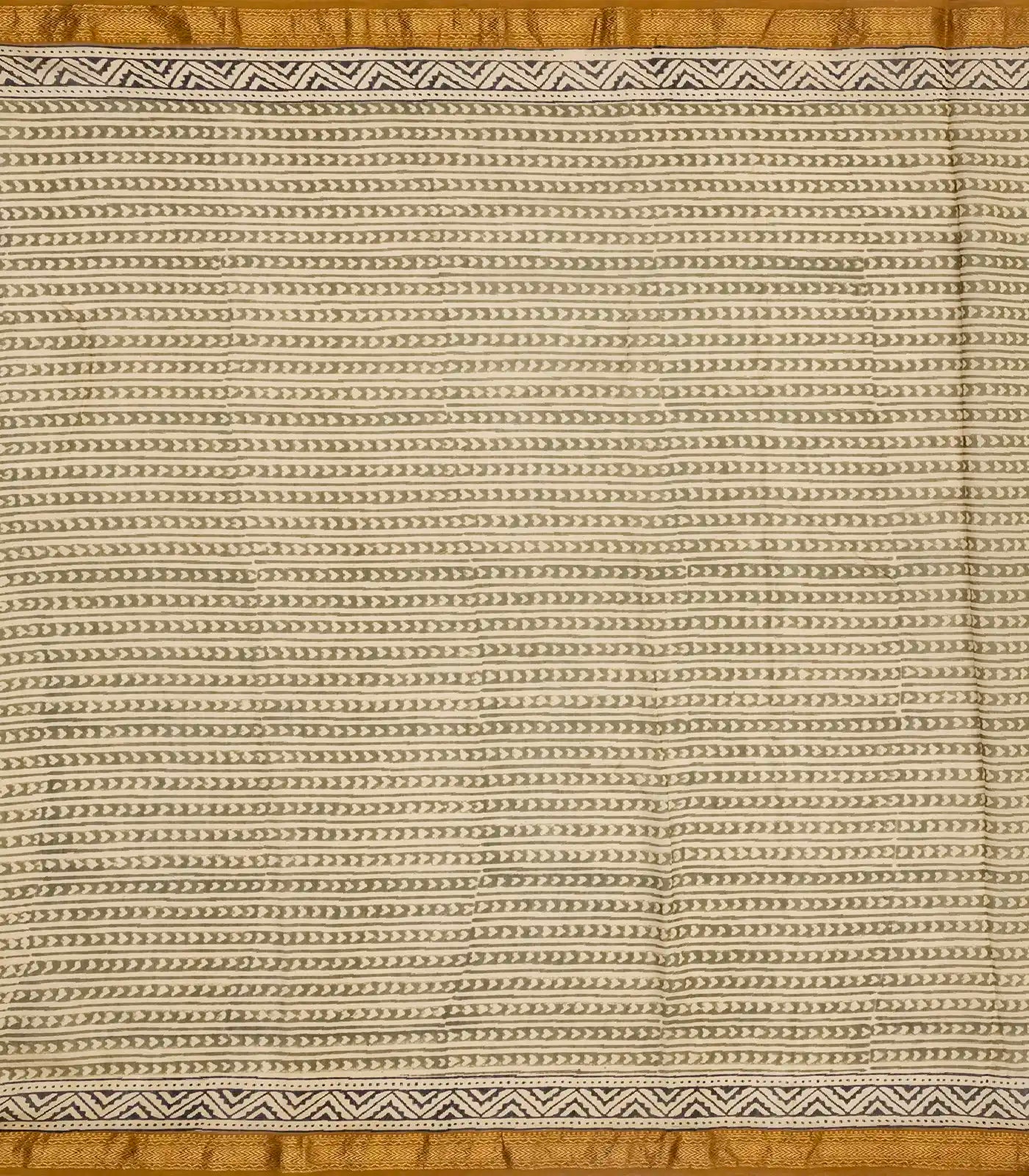 Green Handloom Chanderi Cotton Saree With Printed Floral Motifs