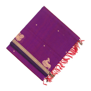Purple Handloom Silk Cotton Saree With Deer Buttas