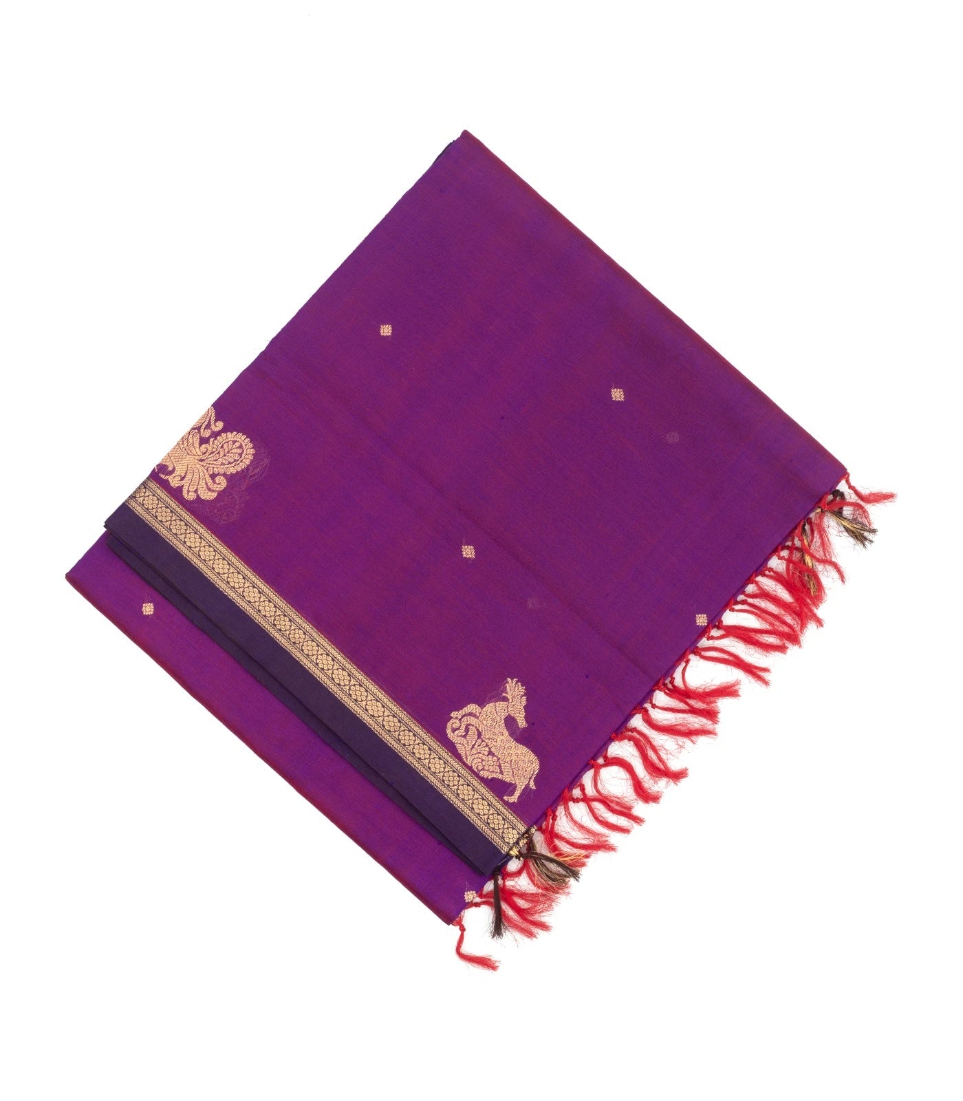 Purple Handloom Silk Cotton Saree With Deer Buttas