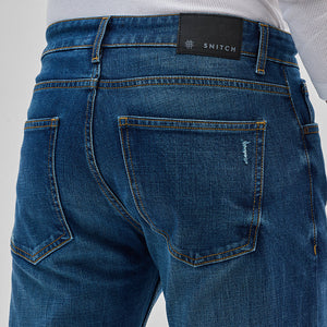 Denim Blue Distressed Bootcut Jeans