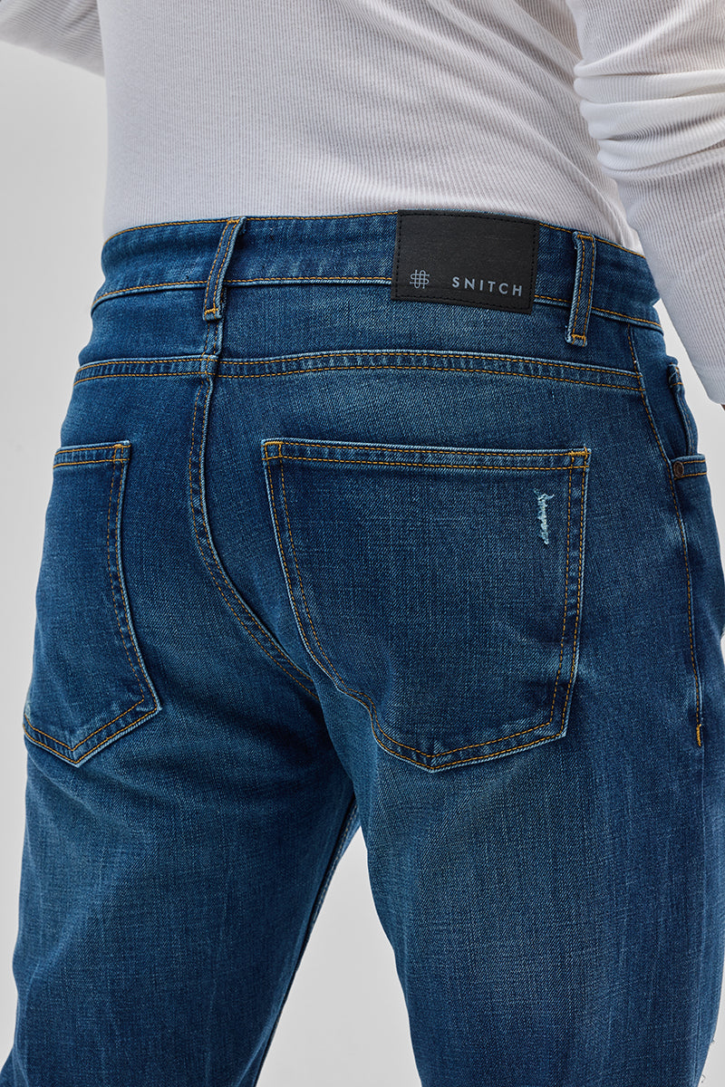 Denim Blue Distressed Bootcut Jeans
