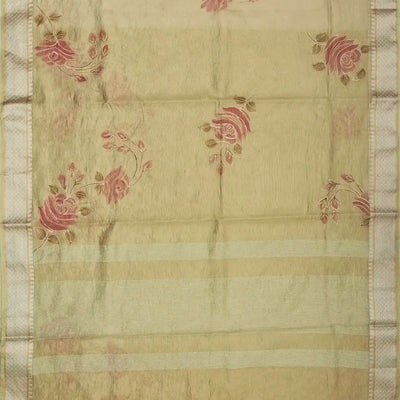 Gold Banarasi Crushed Tissue Saree With Hand painted Floral Motifs