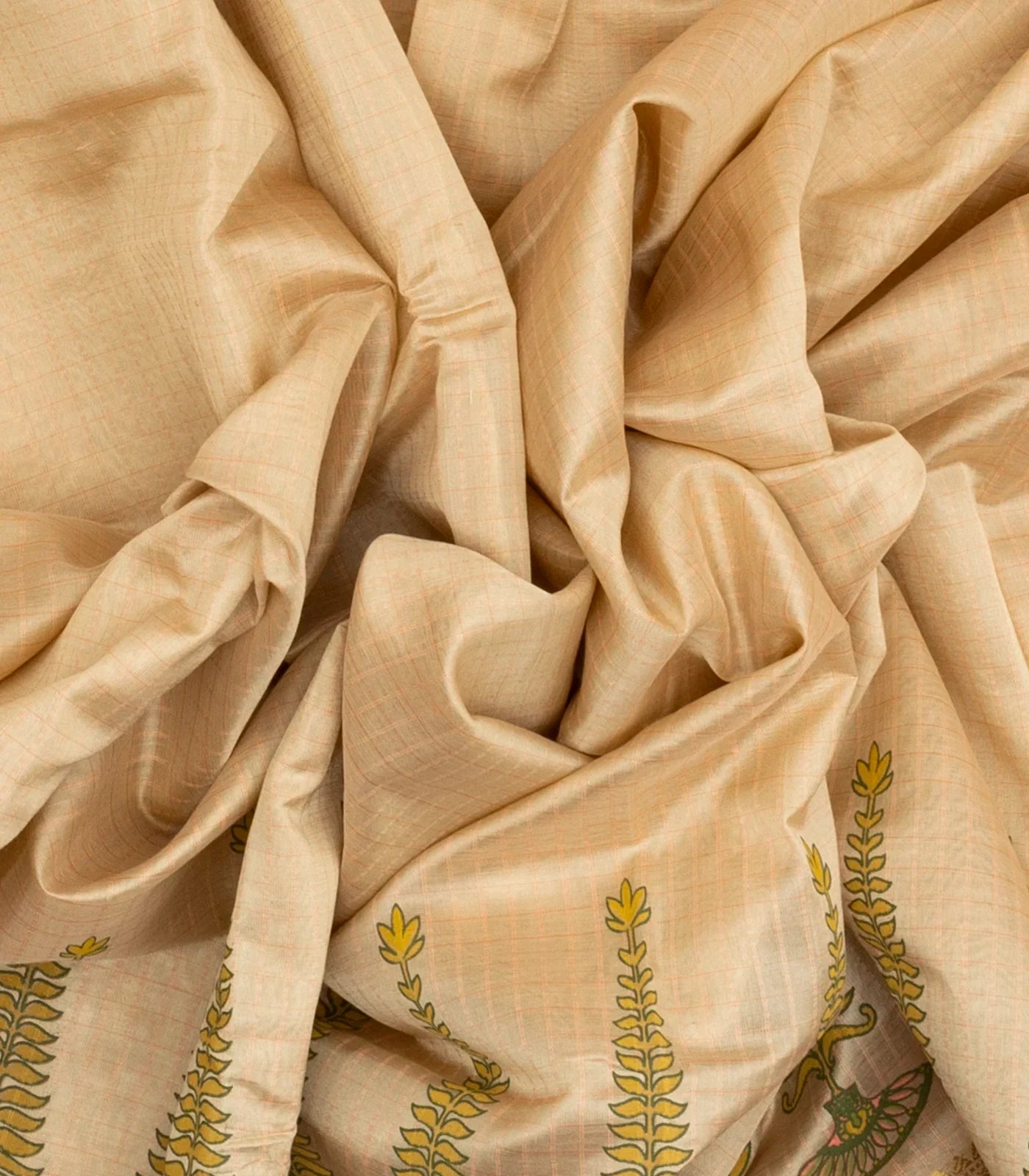 Taupe Handloom Chirala Silk Cotton Saree With Printed Floral Motifs