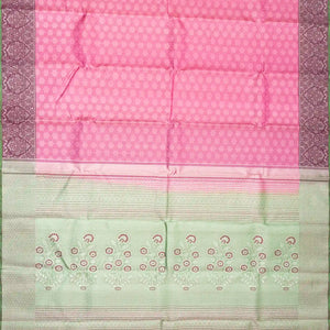 Bubblegum Pink Handloom Kanchipuram Silk Saree With Floral Motifs