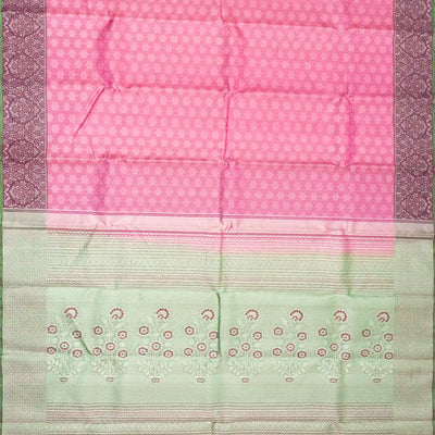 Bubblegum Pink Handloom Kanchipuram Silk Saree With Floral Motifs