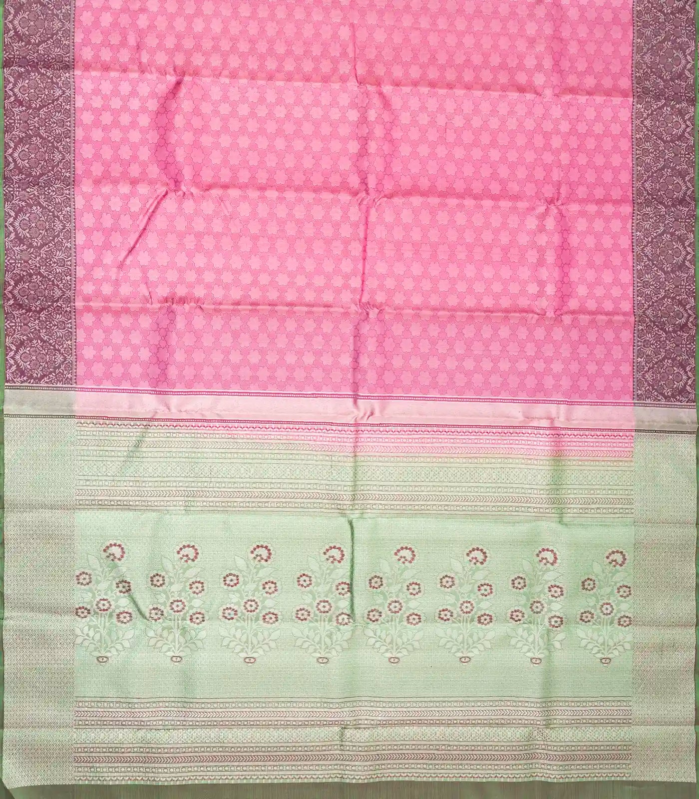 Bubblegum Pink Handloom Kanchipuram Silk Saree With Floral Motifs