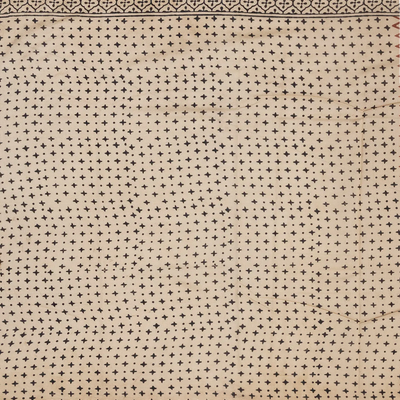 Rust Handloom Chanderi Cotton Saree With Printed Chevron Motifs