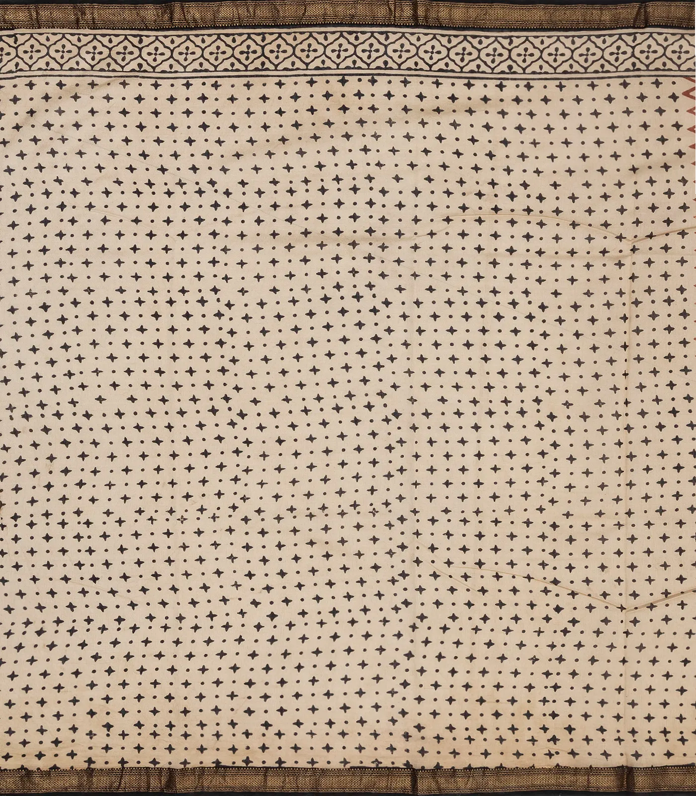 Rust Handloom Chanderi Cotton Saree With Printed Chevron Motifs