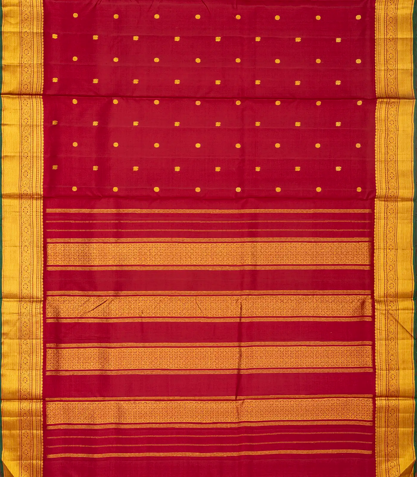 Crimson Handloom Kanchipuram 9 Yards Silk Saree With Annam Buttas