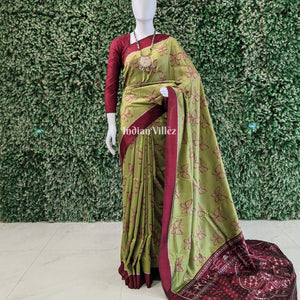 Apple Green Butterfly Design Contemporary Silk Saree