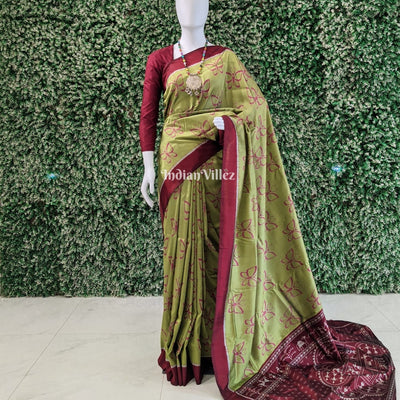 Apple Green Butterfly Design Contemporary Silk Saree
