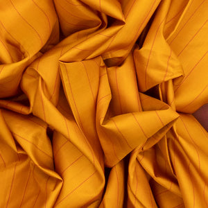 Mustard Handloom Kanchi Cotton Saree With Dotted Stripes