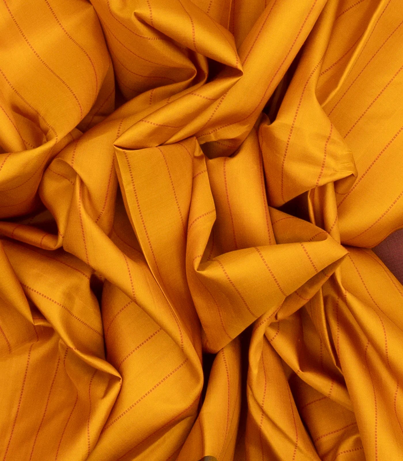 Mustard Handloom Kanchi Cotton Saree With Dotted Stripes