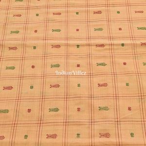 Beige Fish & Flower Motif Odisha Ikat Bomkai Cotton Fabric