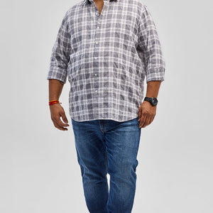 Grey Checks Linen Blend Shirt