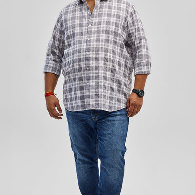 Grey Checks Linen Blend Shirt