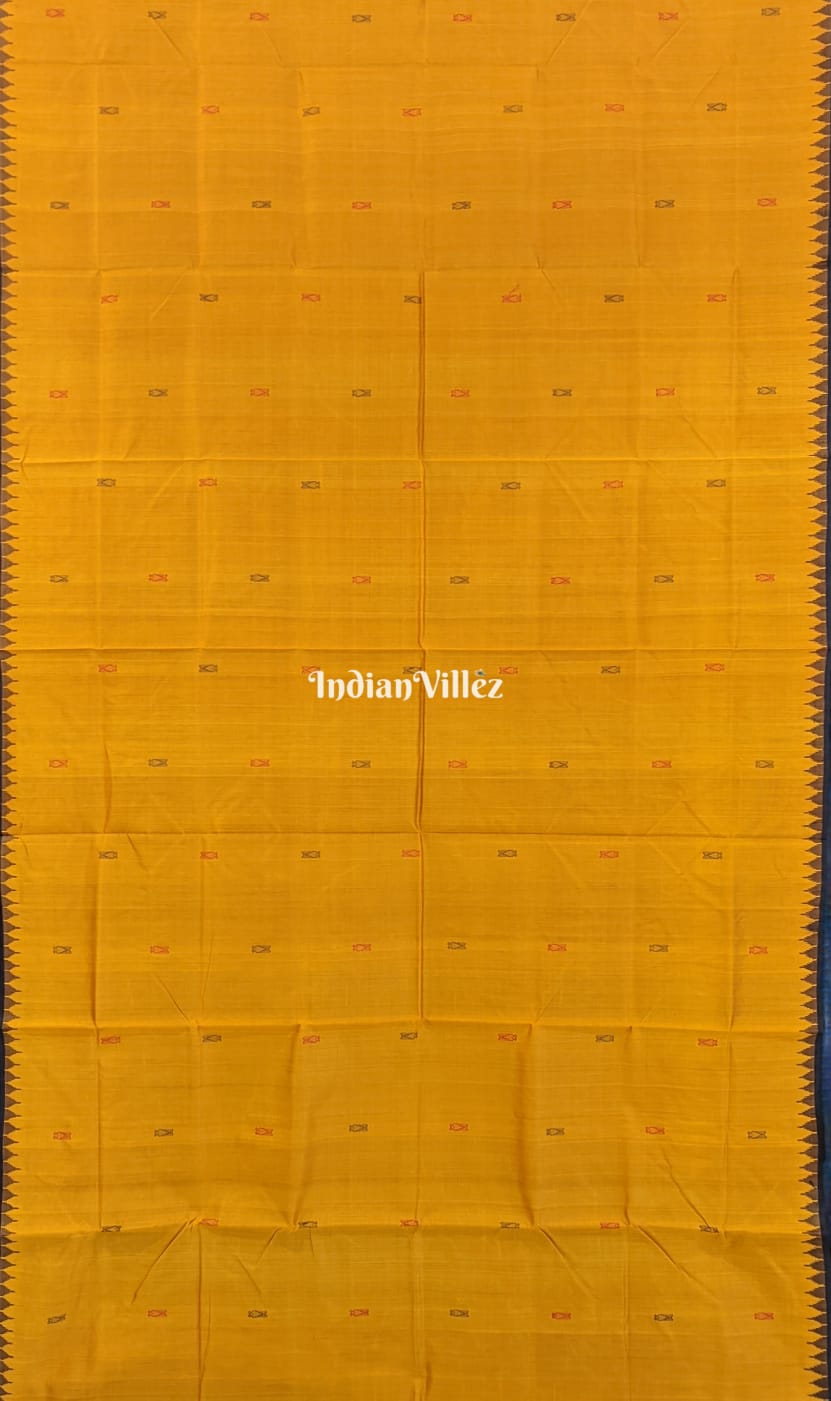 Yellow with Brown Kumbha Tussar Bomkai Sambalpuri Silk Saree
