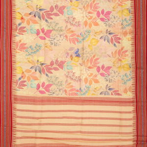 Beige Handloom Tussar Silk Saree Printed With Floral Motifs