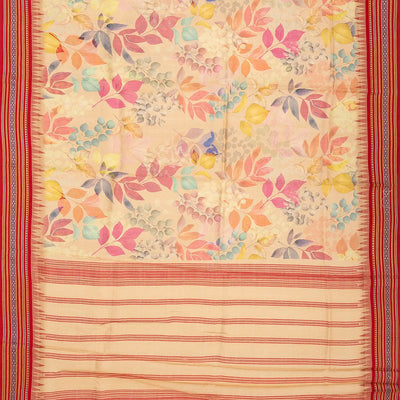 Beige Handloom Tussar Silk Saree Printed With Floral Motifs