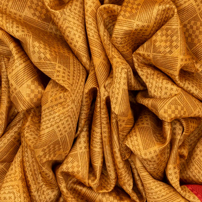 Mustard Handloom Tussar Silk Saree Printed With Diamond Motifs